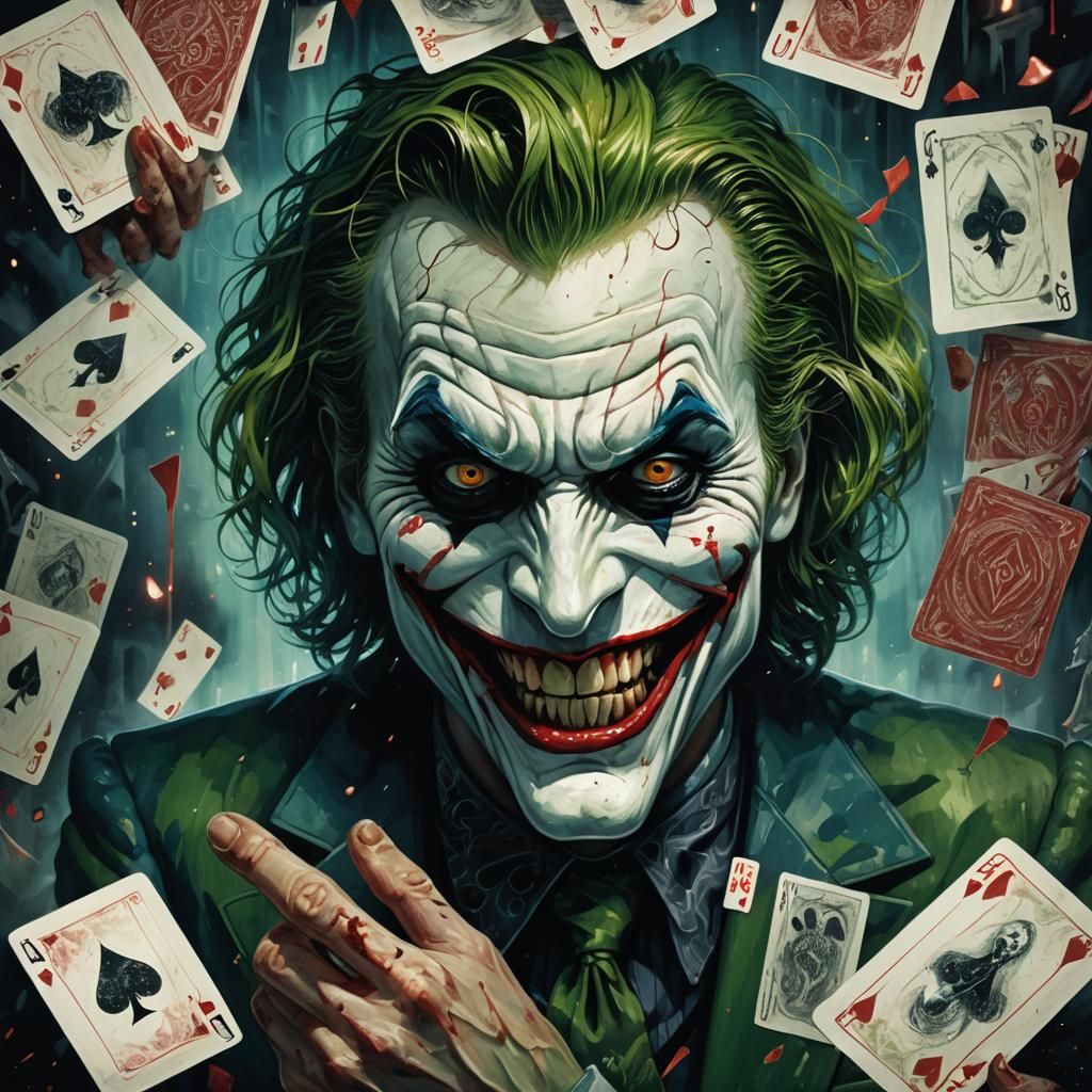 Sinister Joker with Glowing Cards in Dark Fantasy