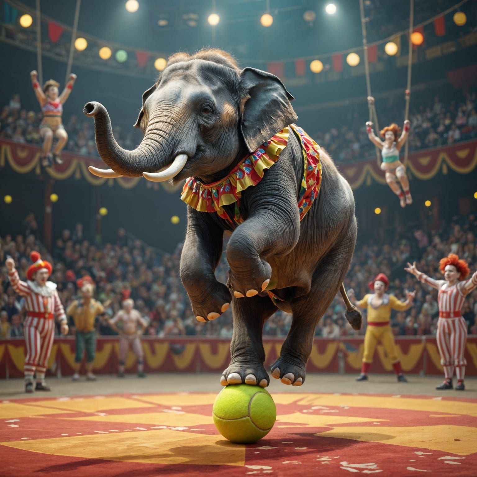 Circus Elephant Balancing on Tennis Ball