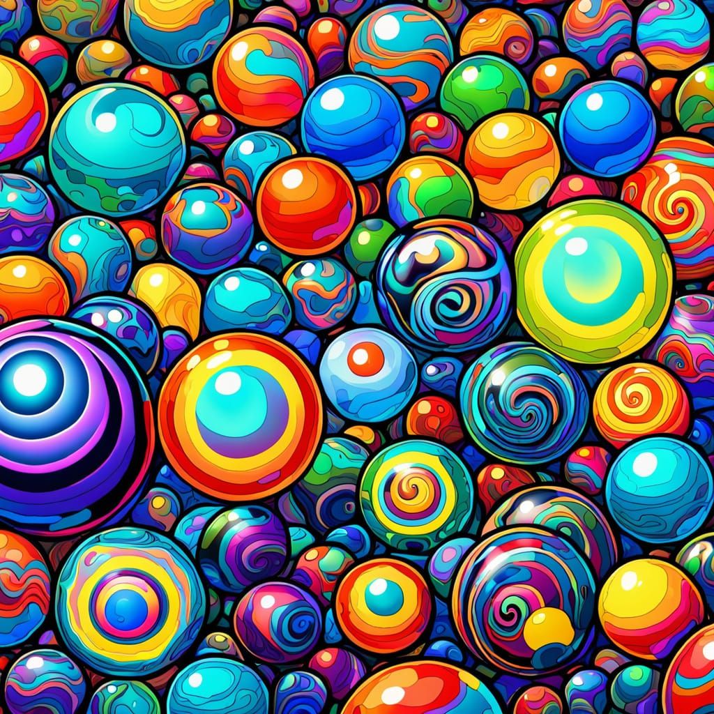 Psychedelic Marbles in Surreal Hand-Drawn Style