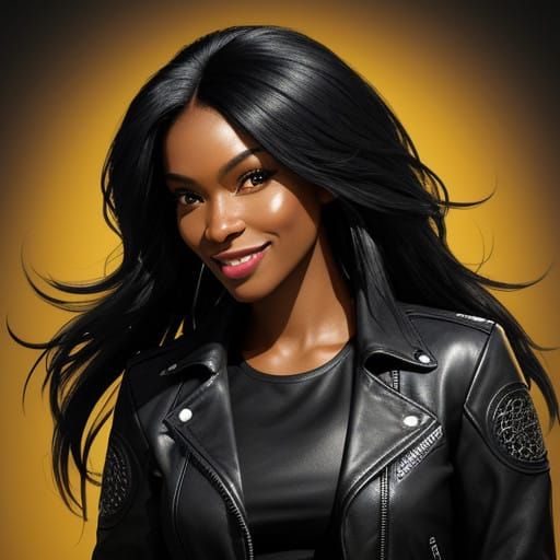 Hyperrealistic Black Woman in Leather Jacket