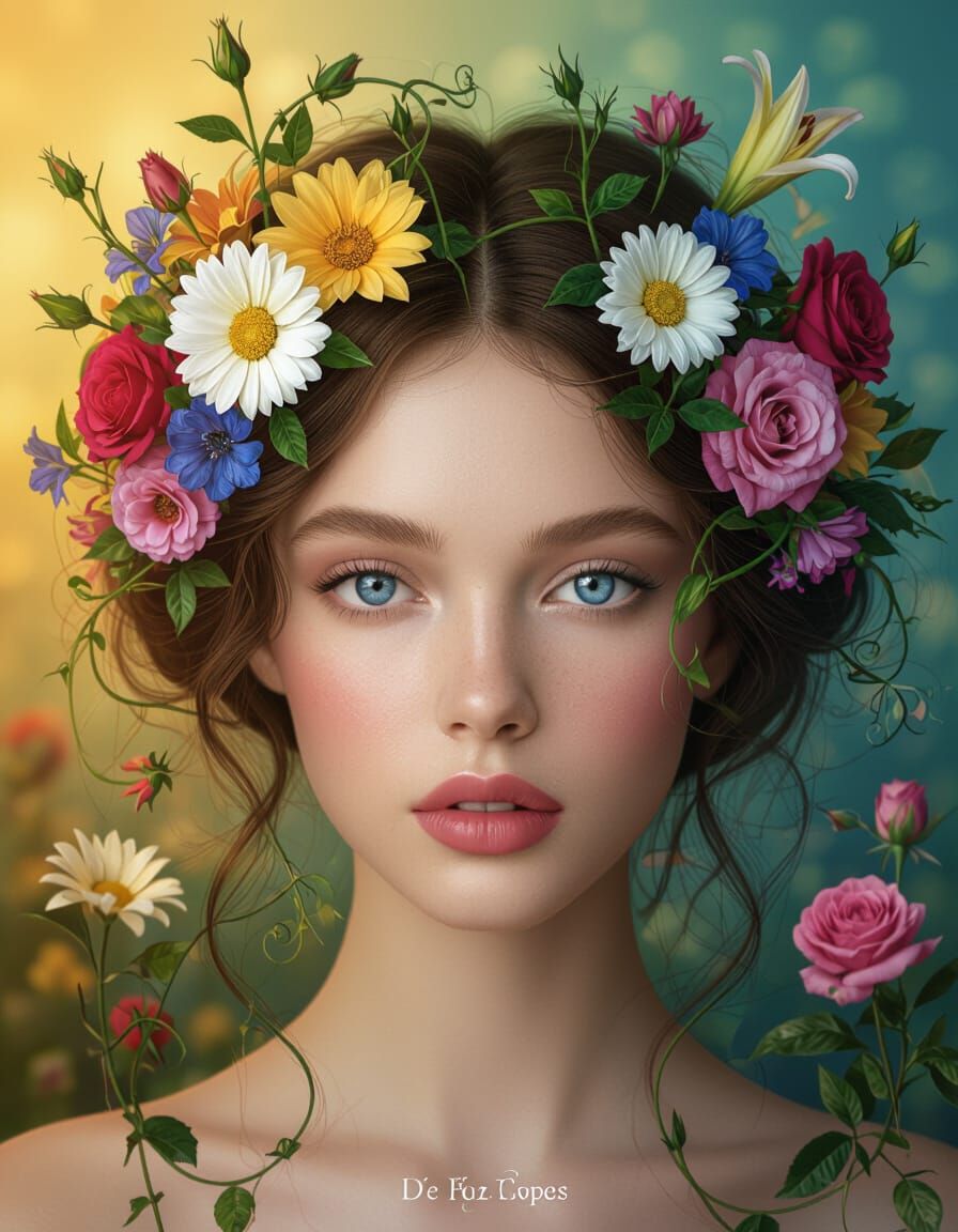 Floral Portrait: Woman with Flower Hair