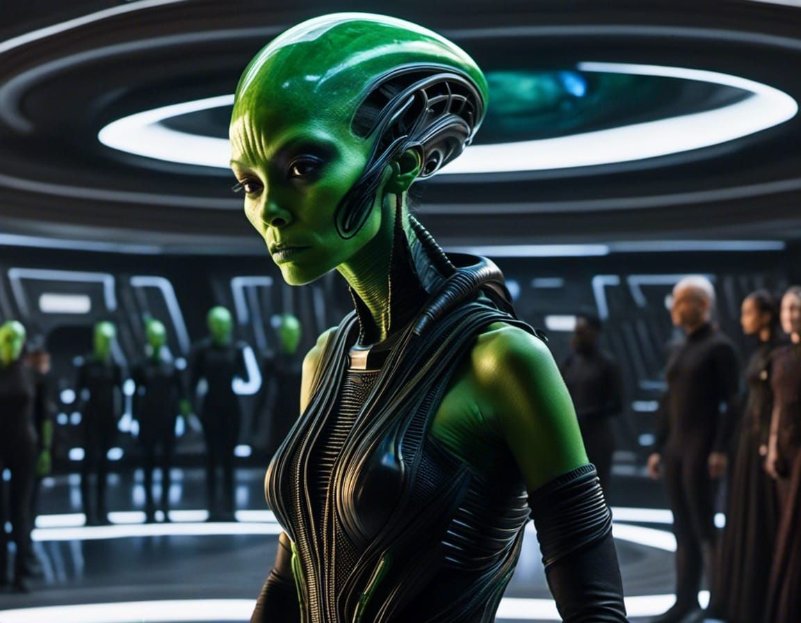 Alien Model at Fashion Show in Biopunk Style