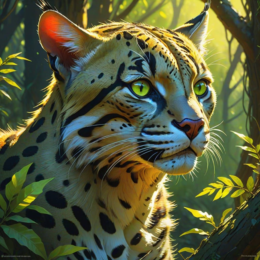 Ocelot in Thorn Forest: Fantasy Art