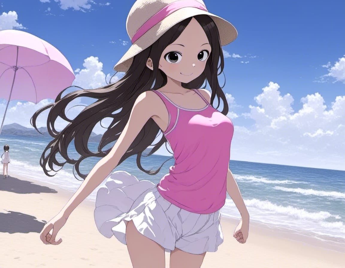 Takagi on the Beach in Moe Anime Style