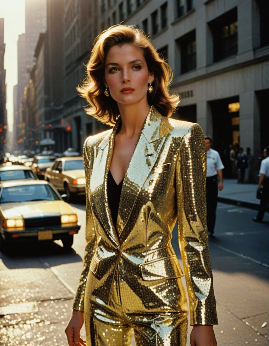 Neon Business Woman Shines on Wall Street