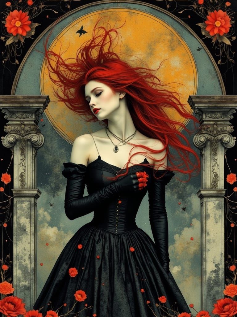 Floralcore Portrait of a Melancholic Gothic Woman