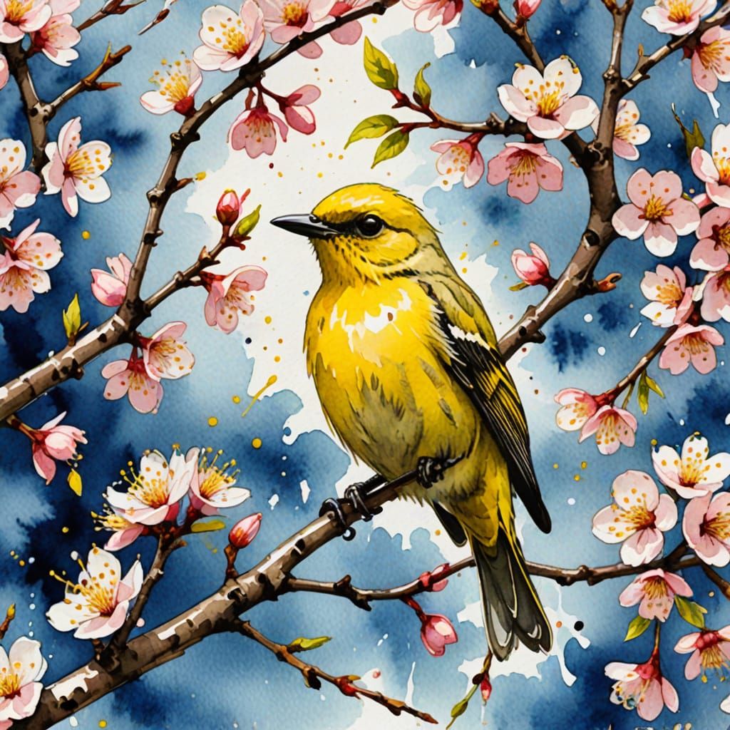 Vibrant Cherry Blossom Watercolour with Hammer