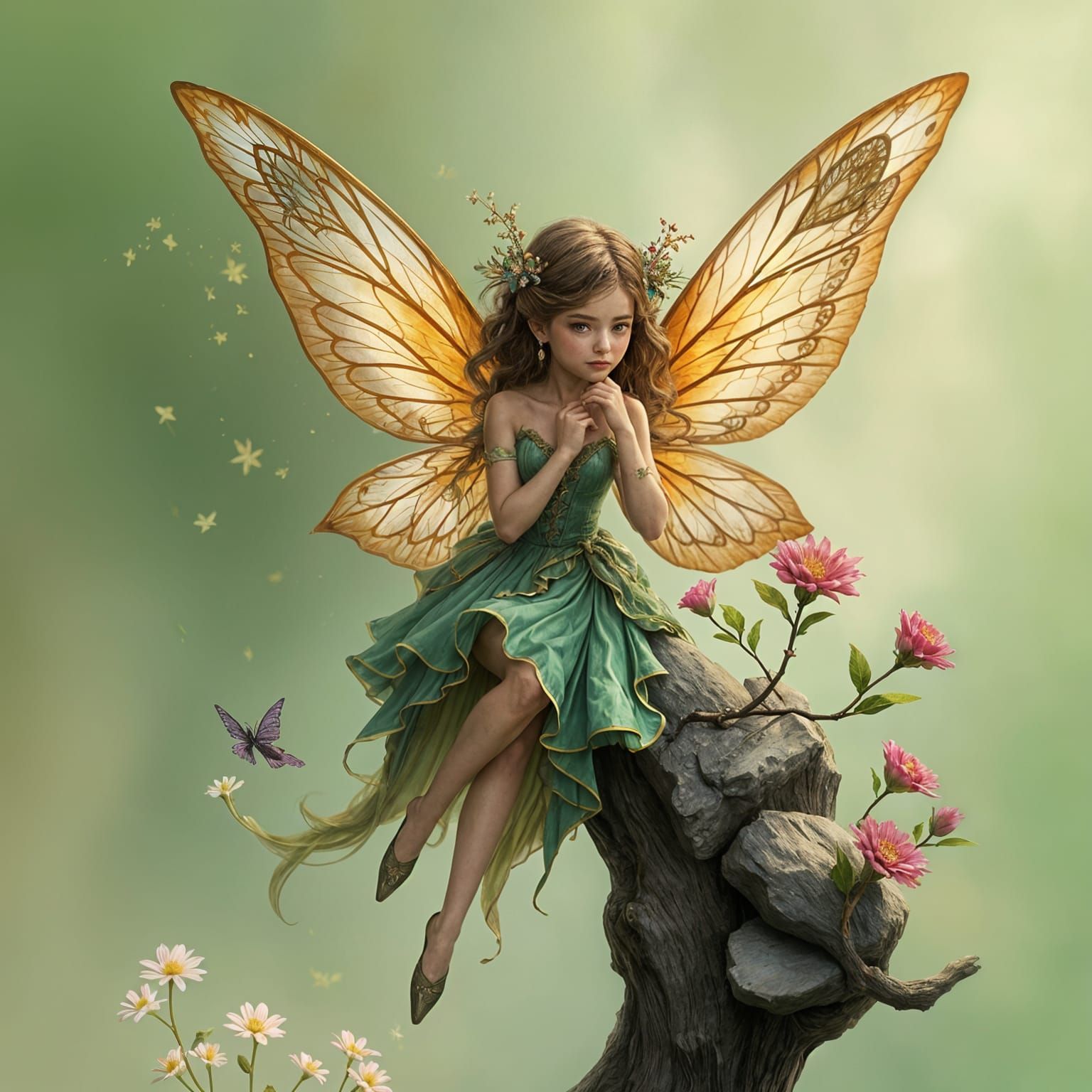 Whimsical Fairy Portrait in Watercolor Style