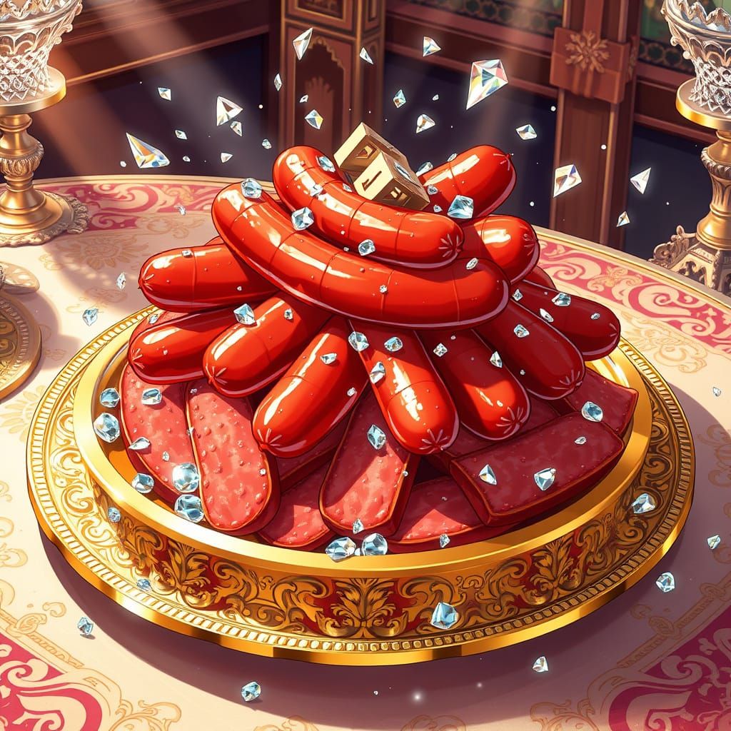 Sausages and Diamonds on Golden Plate: Anime Manga Style