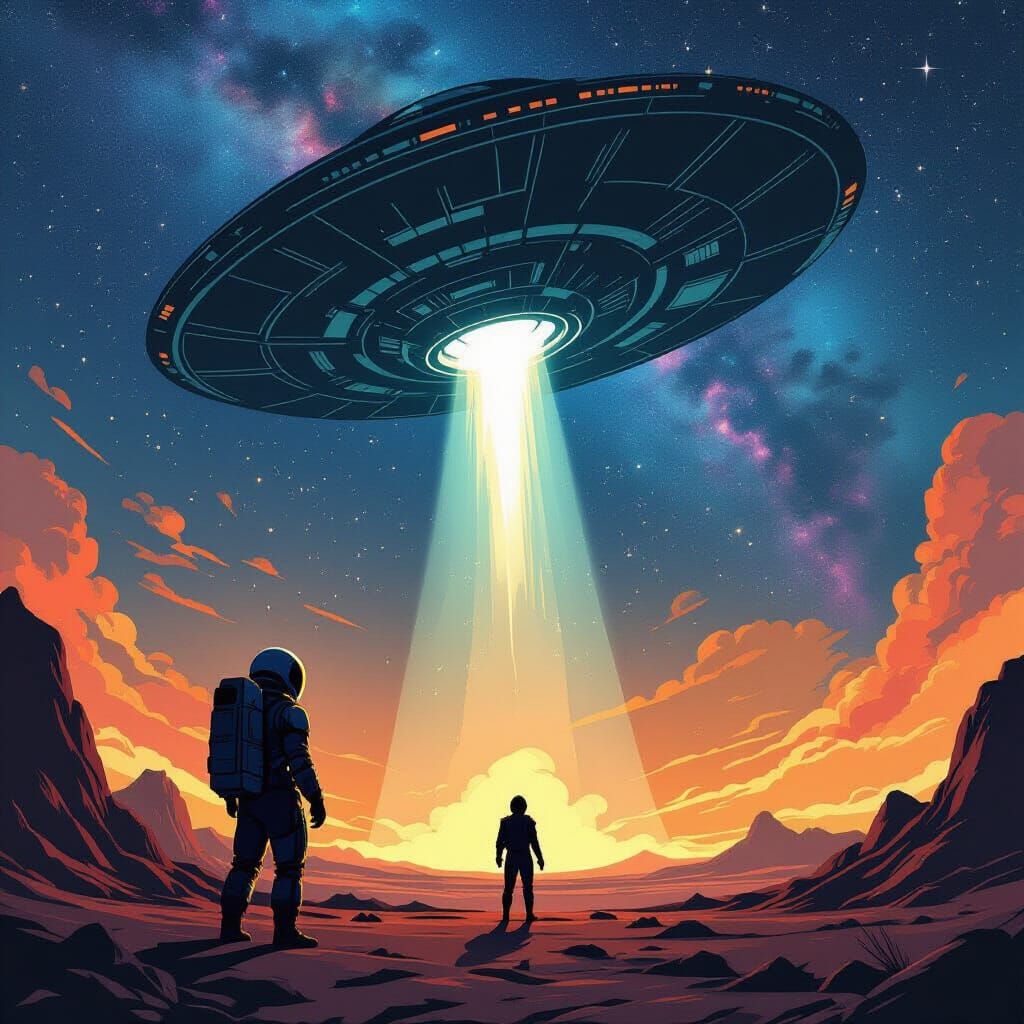 Movie Poster: Alien Spaceship Descends on Planet