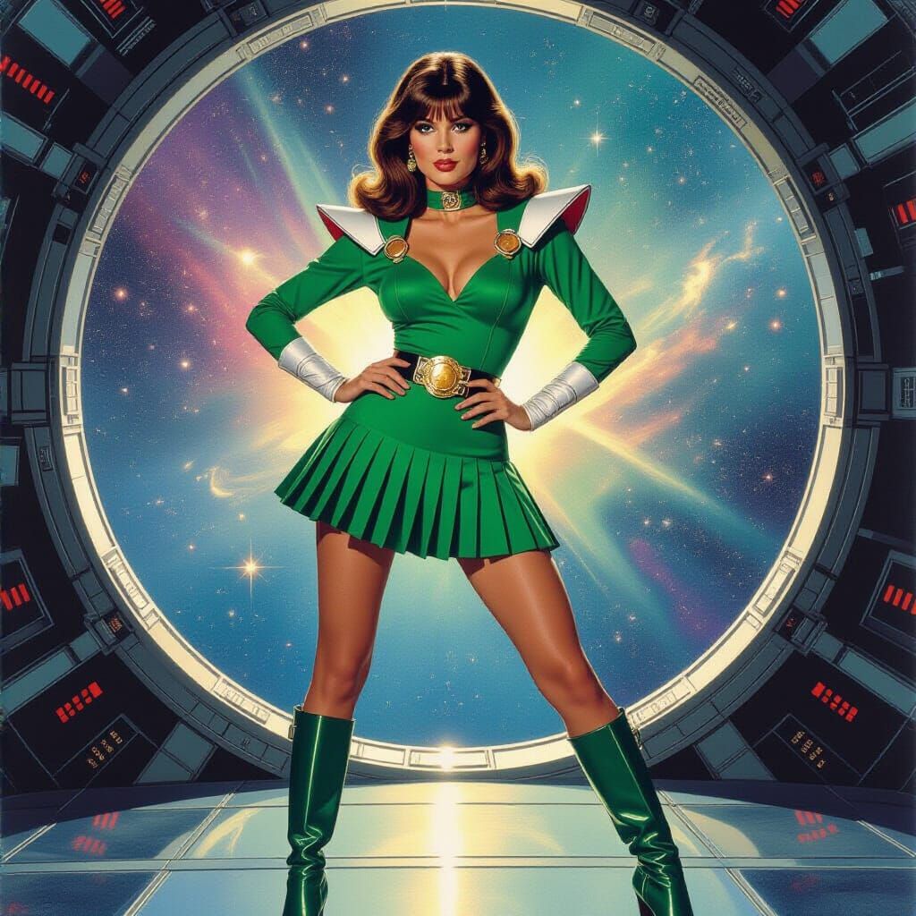 Retro Sci-Fi Space Cadet in Spaceship Interior