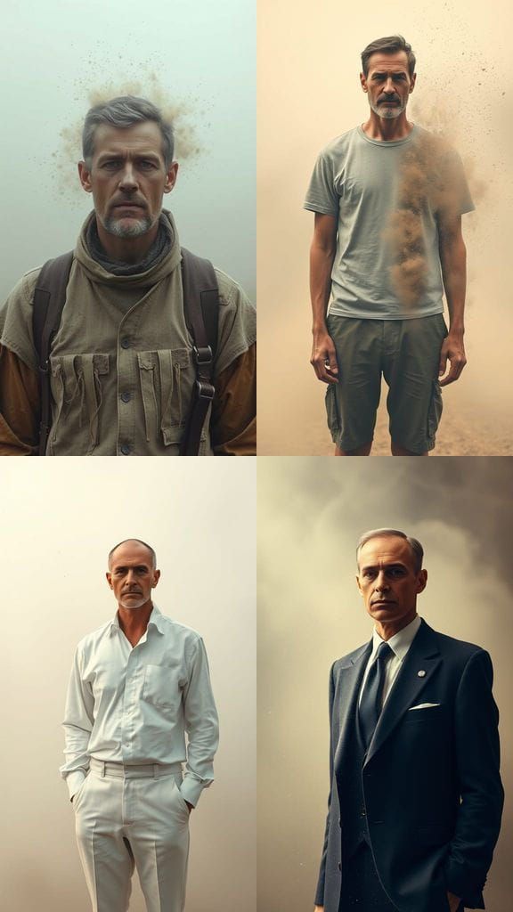 Stoic Man Dissolving: A Surreal Realism Image