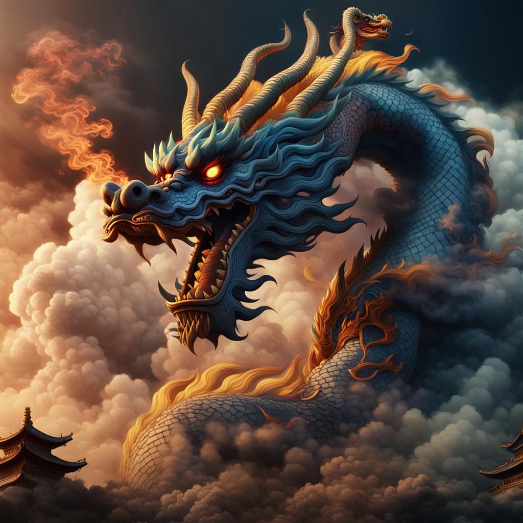 Chinese Smoke Dragon in Anime Concept Art Style