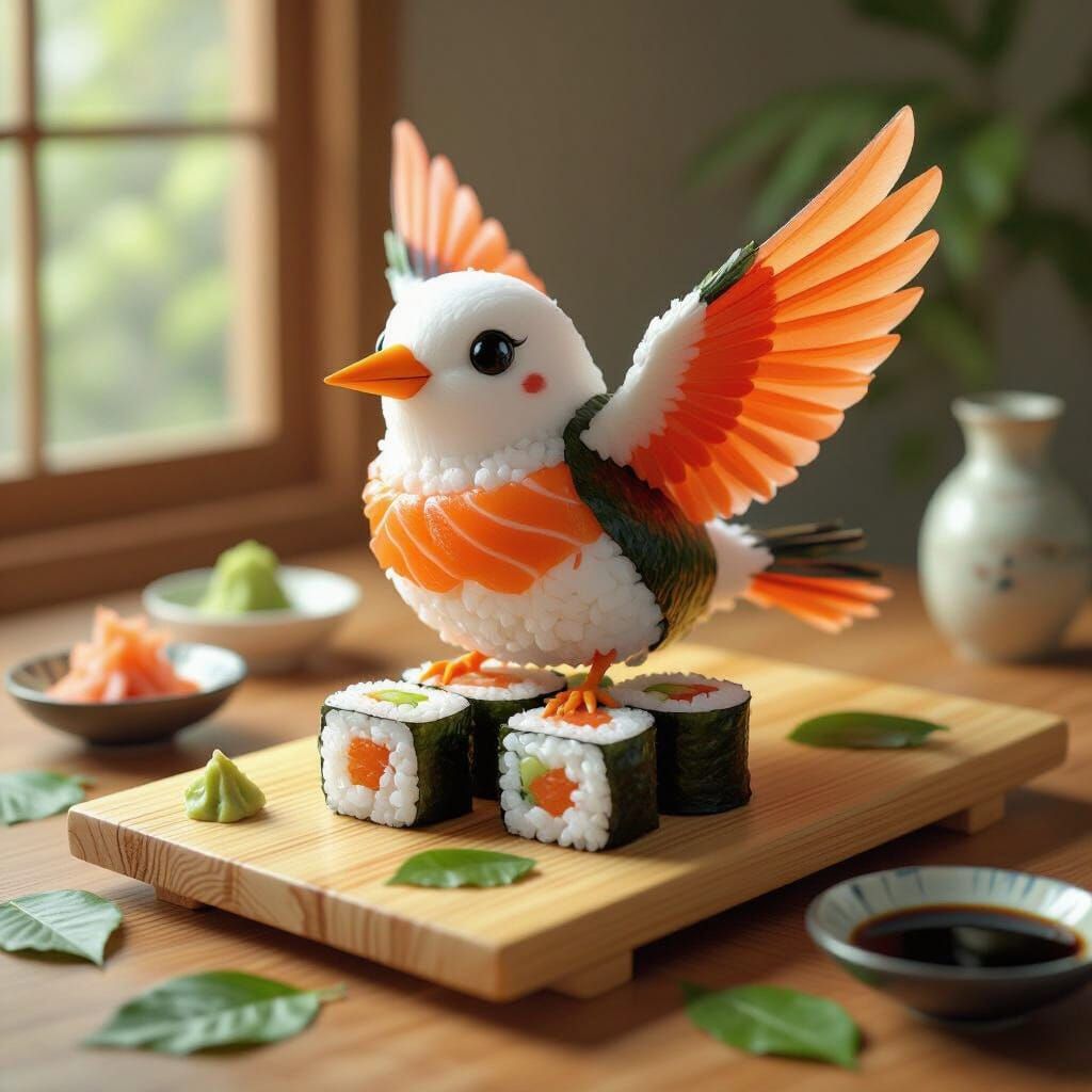 Sushi Bird Still Life in Detailed Style