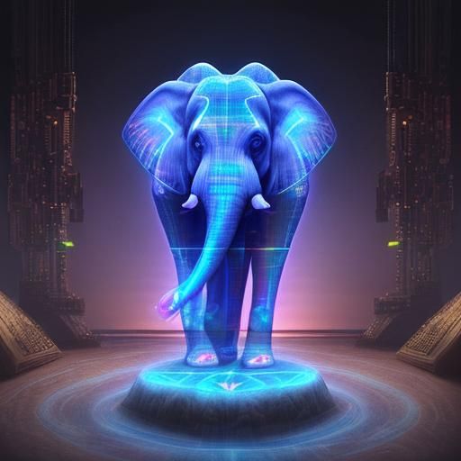 Holographic Elephant in Epic Digital Painting Style