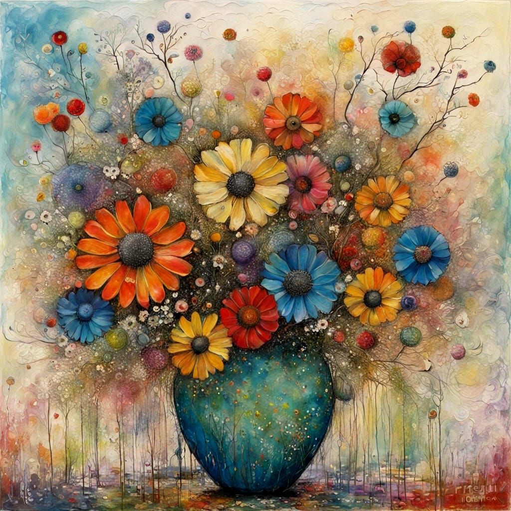 Seasonal Flowers in Textured Encaustic Art