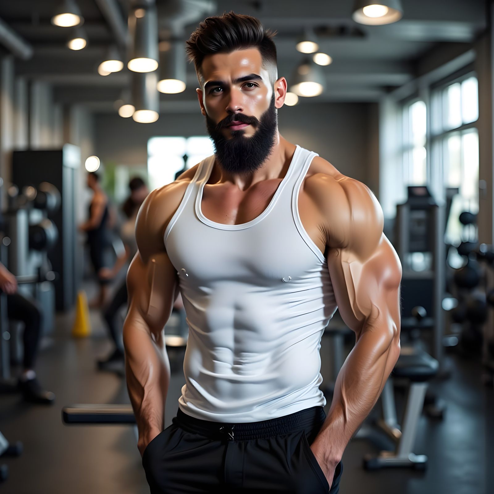 Muscular Man in Gym with Metallic Accents