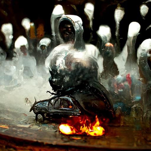 Burning Car During Portland Riot: Dark Art Style