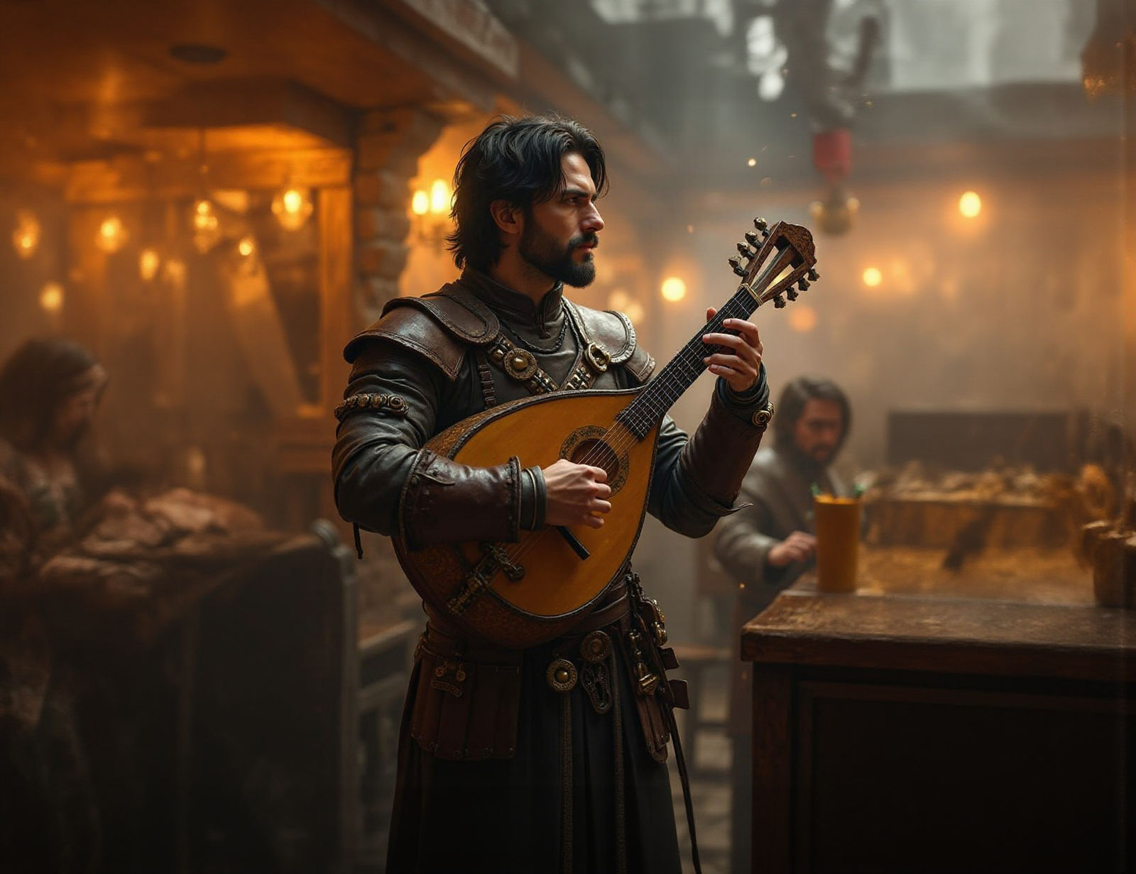 Charming Bard Entertains in Rustic Tavern with Intricate Lut...