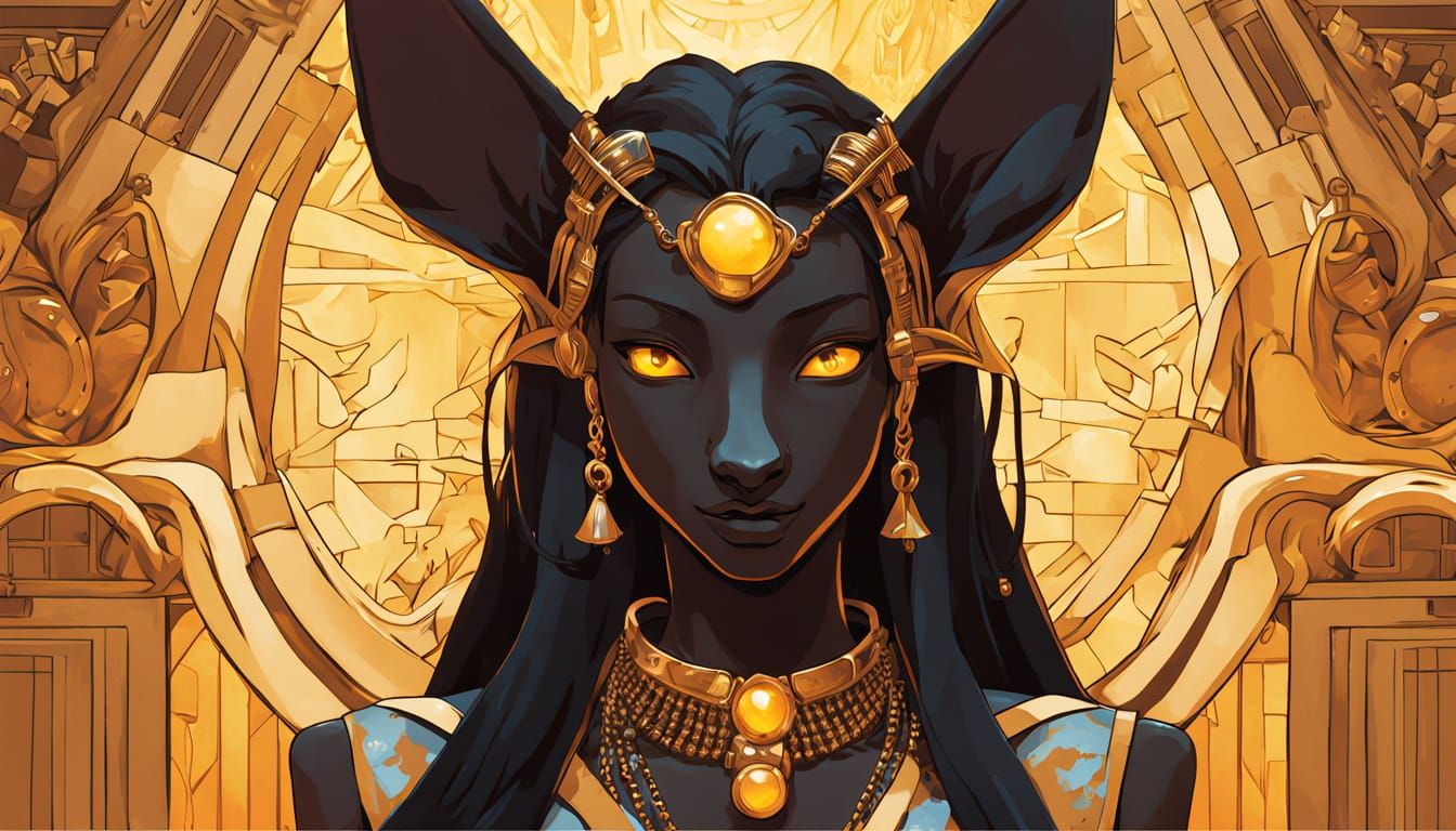 Anime Girl with Anubis Ears in Oil Painting Style
