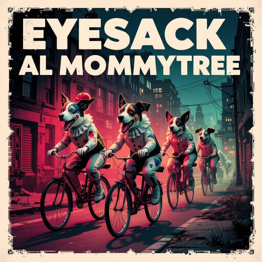 Surreal Pop Art Diorama: Dogs on Bikes in Urban Slum