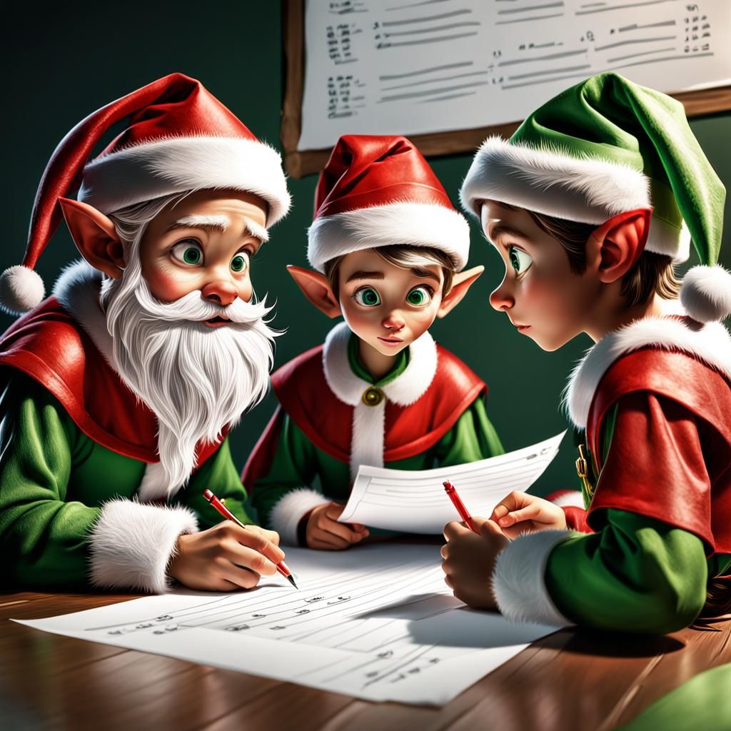 Young Santa's Elves at Work: Hyperrealistic Cartoon