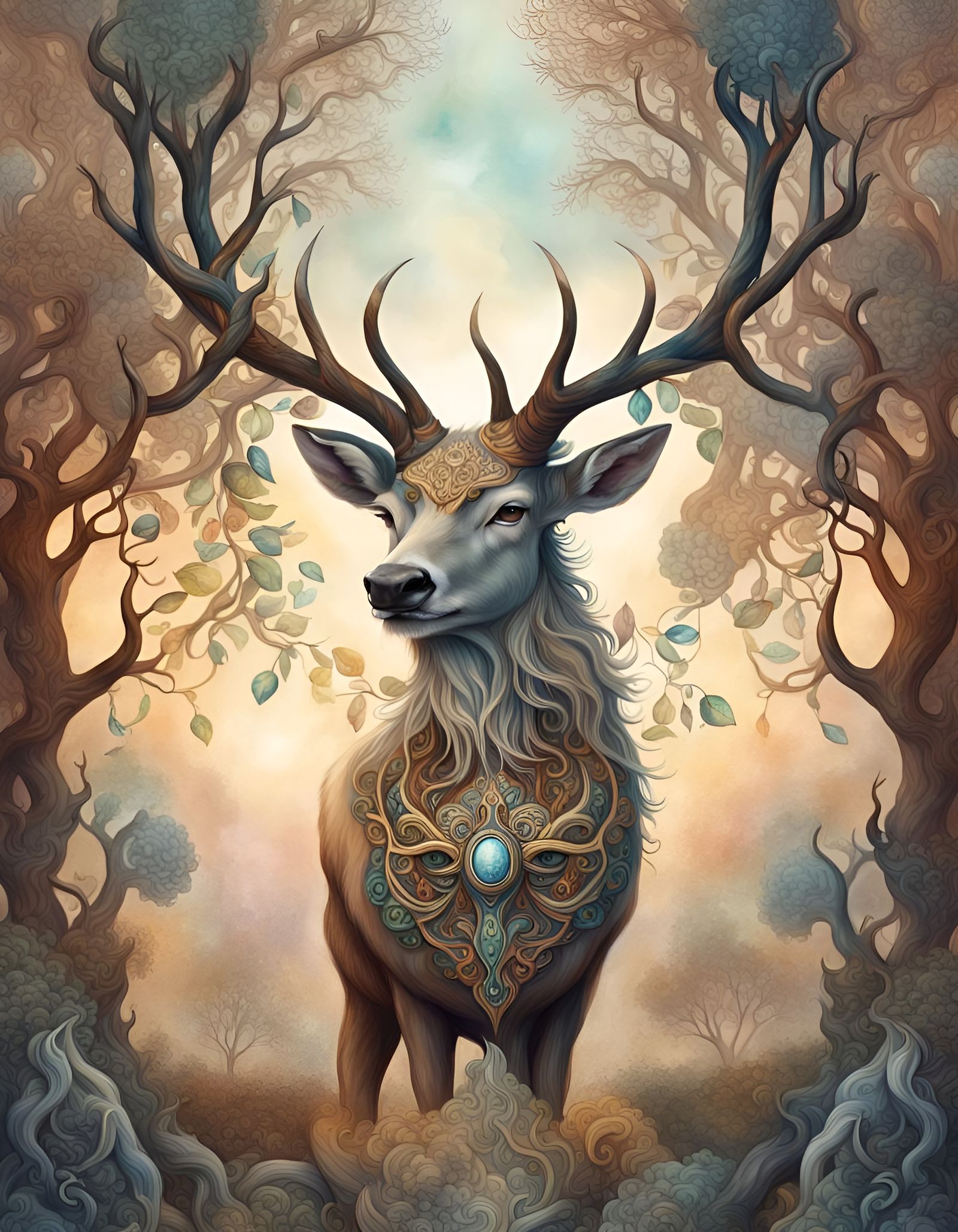 Fantasy Yggdrasil Stag Portrait on Artstation