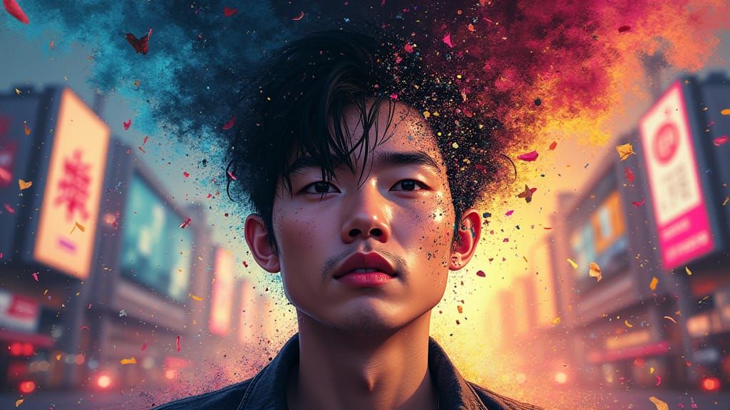 Haunting Portrait of Fame's Dark Side in Vibrant Graffiti St...