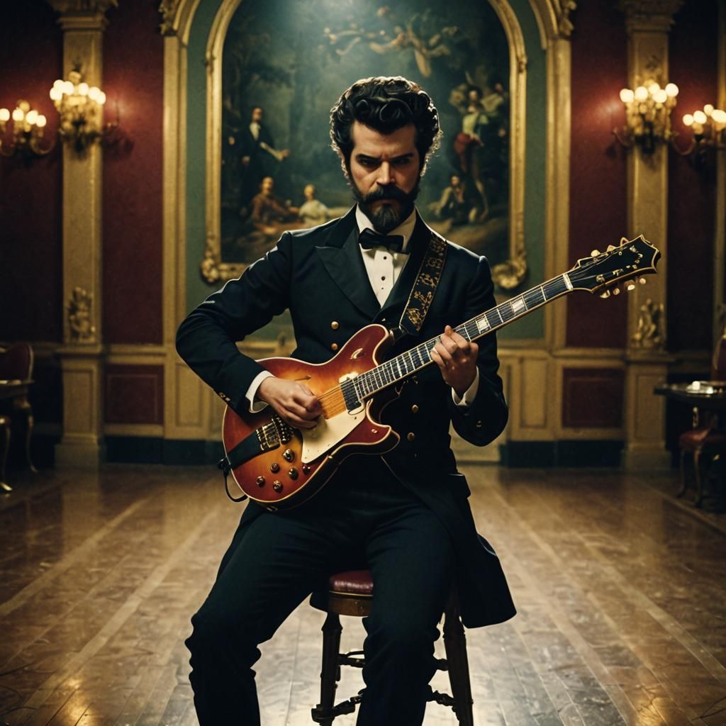 Johann Strauss II Plays Electric Guitar: Cinematic Still