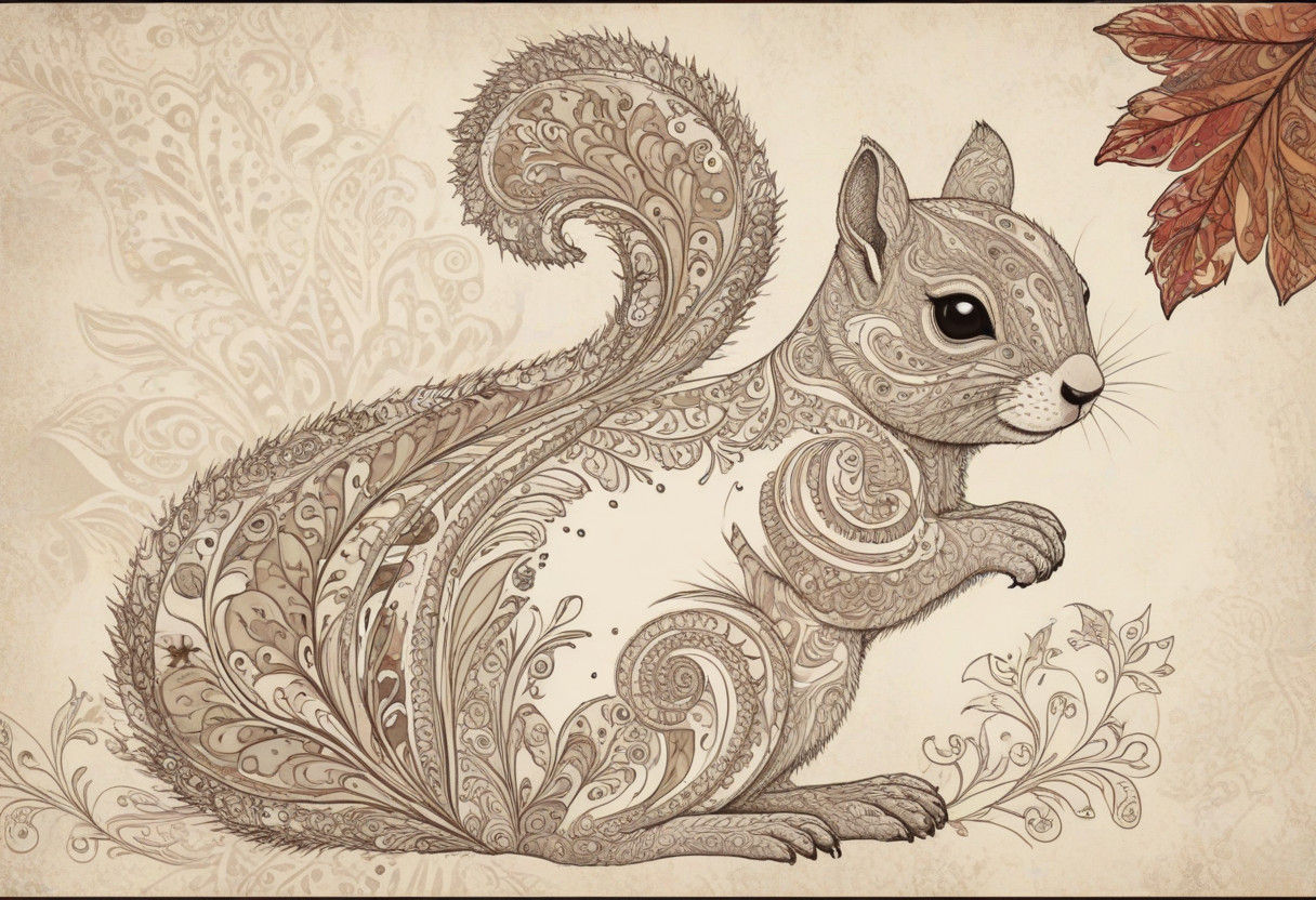 Majestic Paisley Squirrel as Impasto Painting
