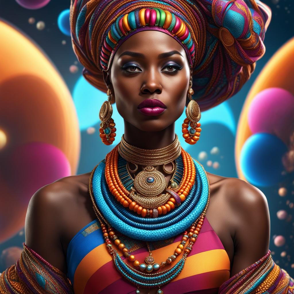 African Woman Portrait with Futuristic Jewelry in Hyperreali...