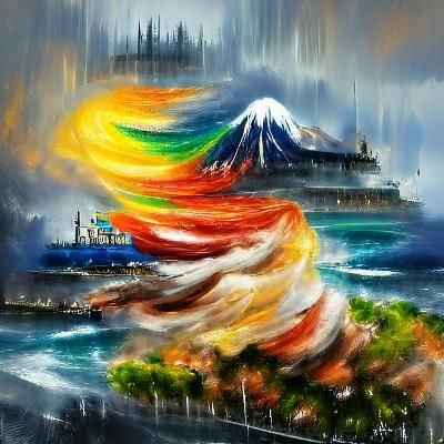 Rainbow Tsunami Crashing into Kingdom, Impasto Style