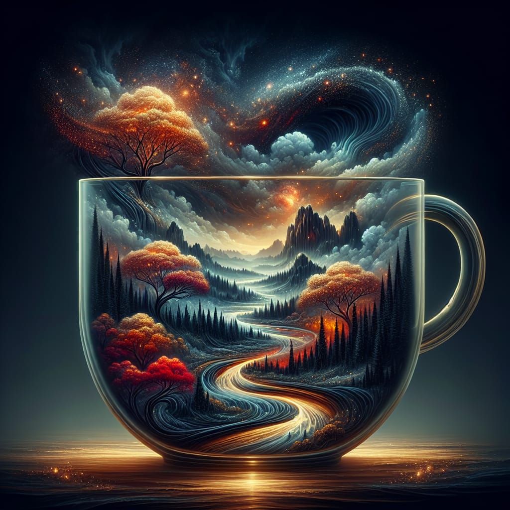 Dreamlike Fantasy Landscape in a Glass Teacup