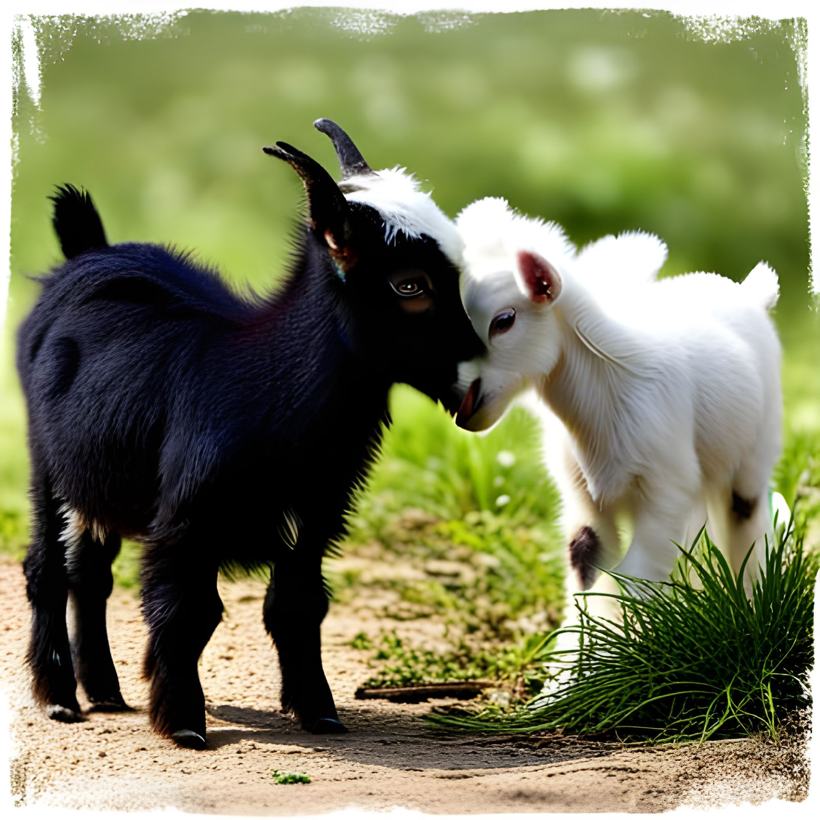 Black and White Baby Goats in Farm Setting