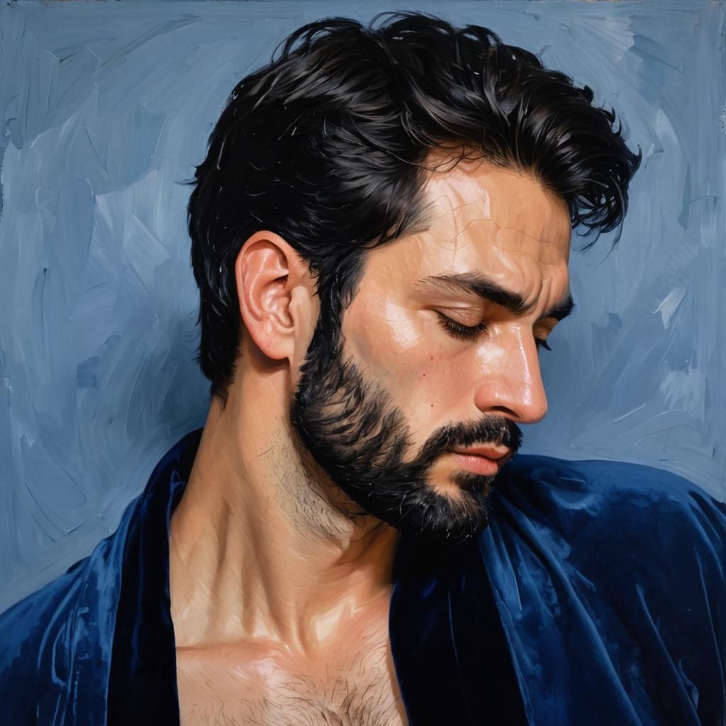 Sleeping Man in Blue Bathrobe, Neo-Expressionist Portrait