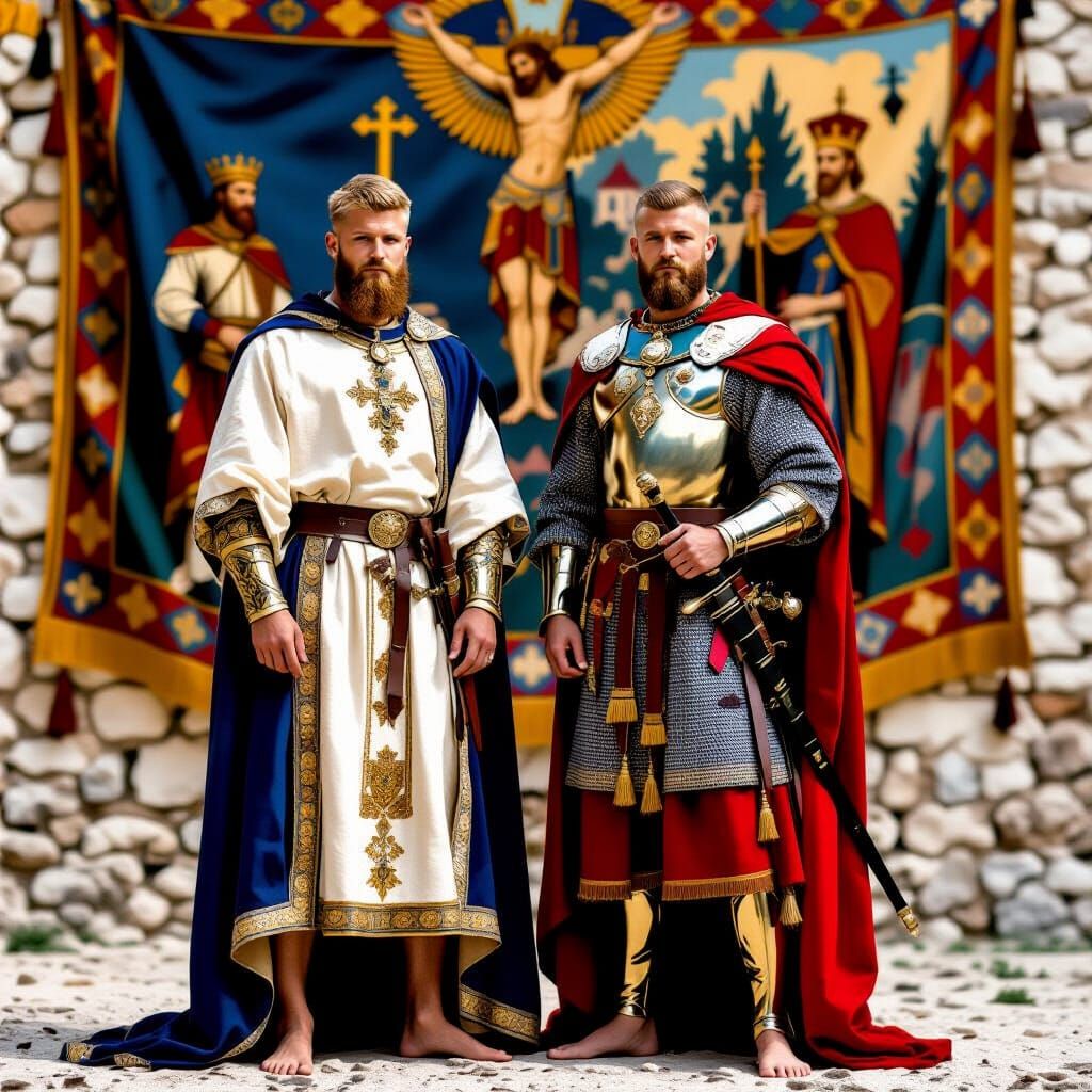 Pre-Raphaelite Knights Under Crimson Skies