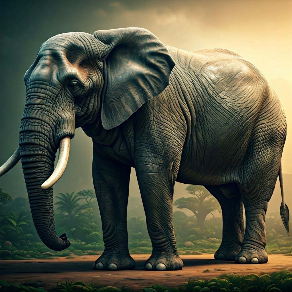 Elephant Double Exposure: Jungle Dreamscape in Africa