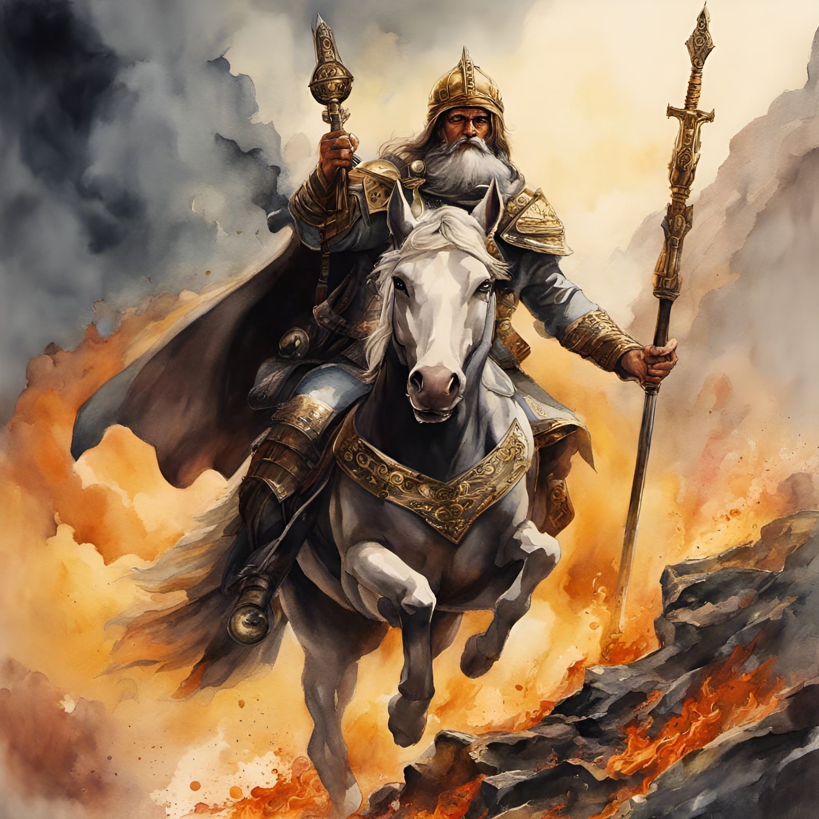 Fiery Shepherd in Watercolor Style