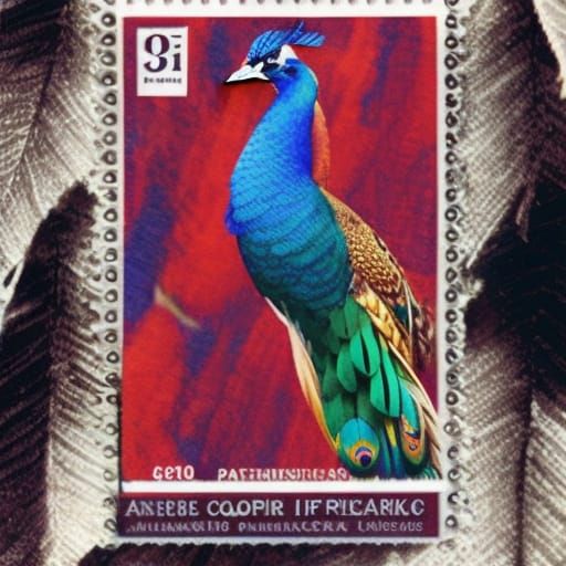 Indian Peacock Color Pencil Art Postage Stamp