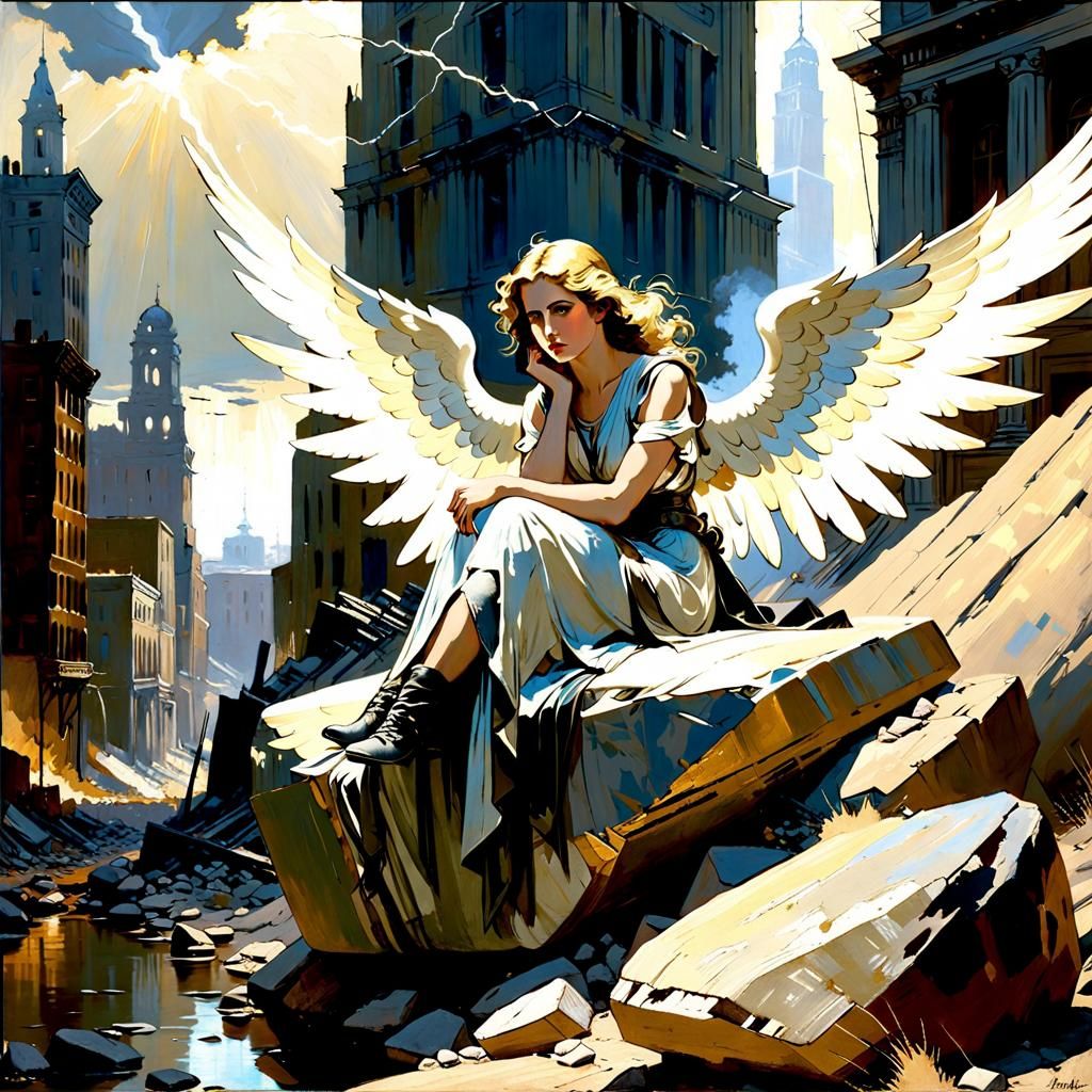 Solitary Angel in a Devastated City
