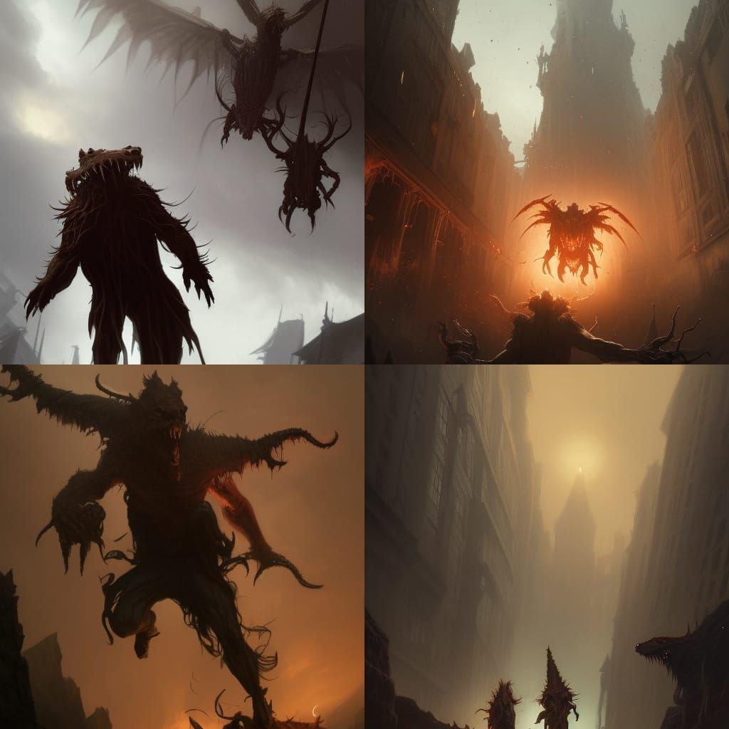 Demons Tormenting Man: Dark Fantasy Concept Art