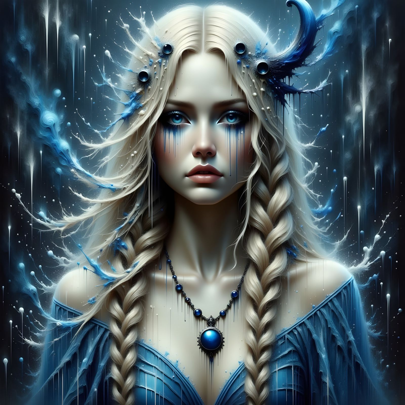 Norse Goddess Portrait with Dripping Paint Effects