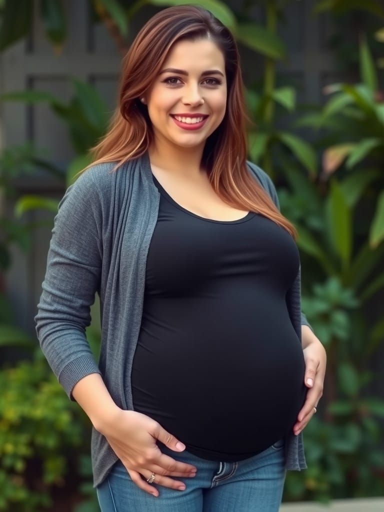 Pregnant Mother with Soft Brown Eyes and Kind Smile