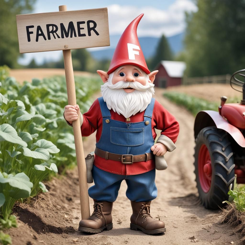 Cute Gnome Farmer Holding a Sign