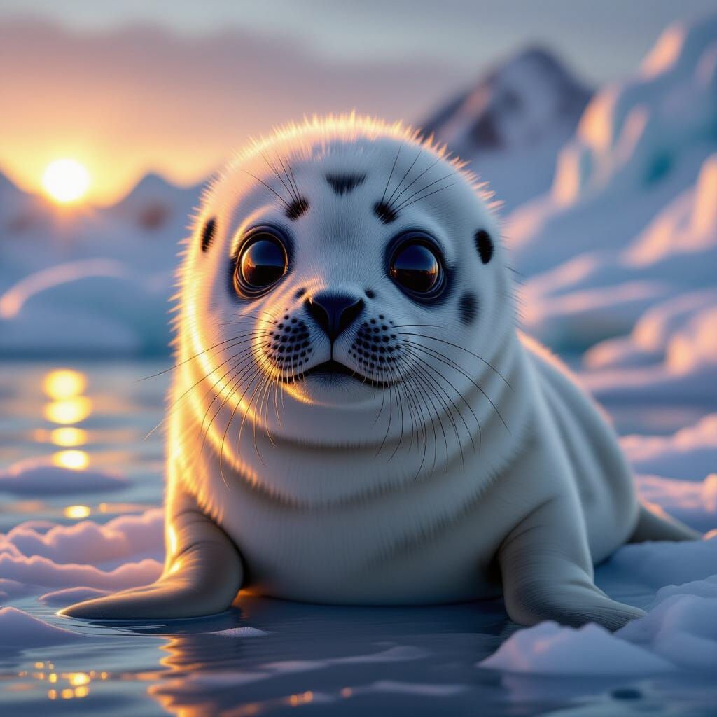 Adorable Baby Seal with Sparkling Eyes in Cinematic Digital ...