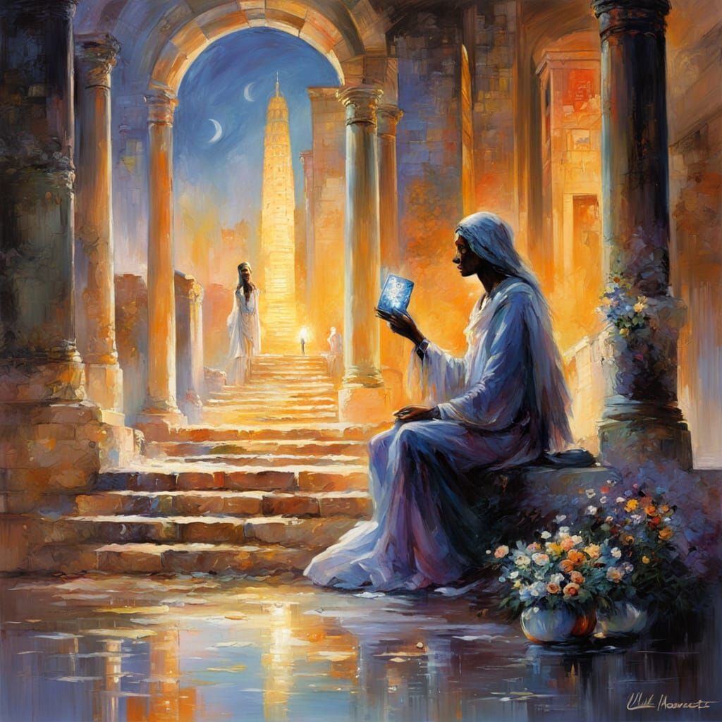 Seer in Egyptian Temple: Impasto Impressionism
