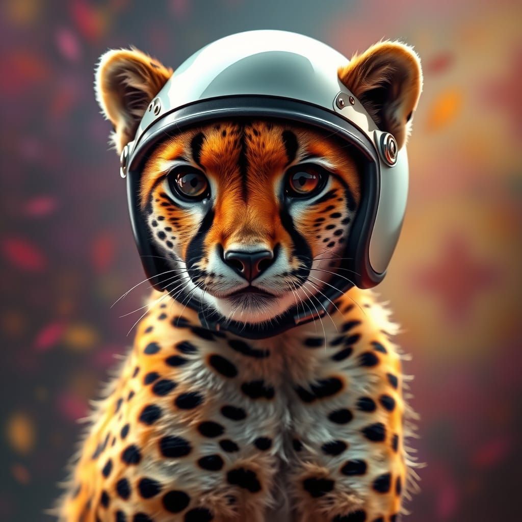 Wild Cheetah in Futuristic Arai Helmet