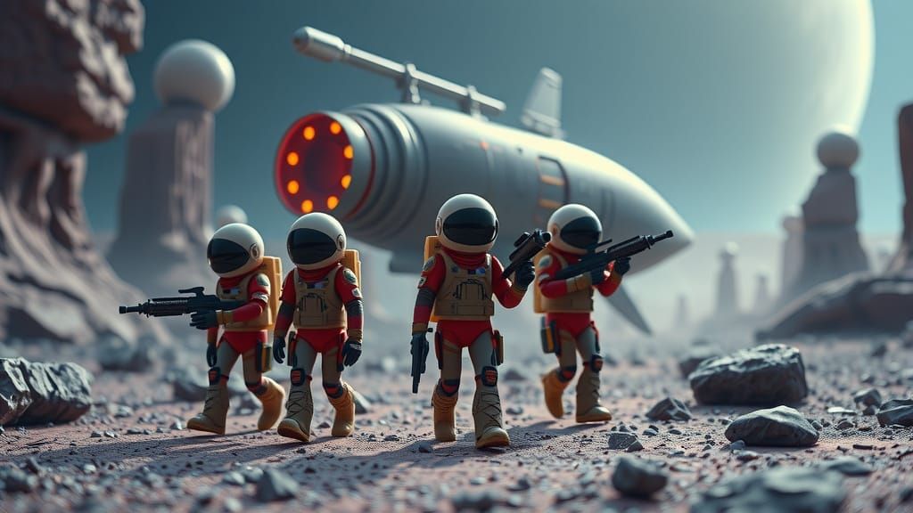 Space Heroes on Alien World in Stop Motion Style