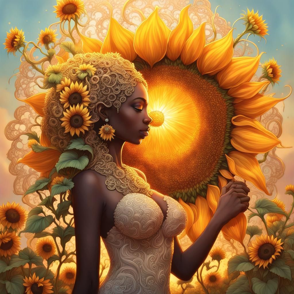 Sunflower Goddess: Ornate Fractal Splatter Art