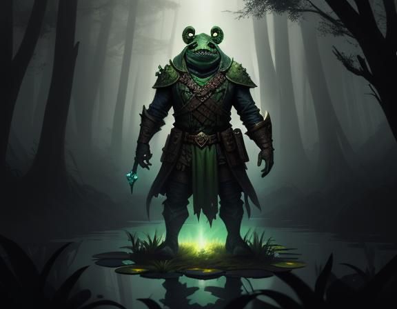 Bullywug in Murky Swamp: Dark Fantasy Concept Art